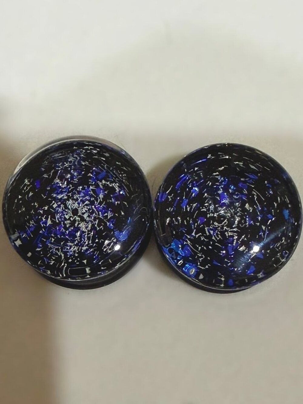 3/4" 19mm Blue/Diamond Galaxy Glass Plugs by Glasswear Studios (Double Flare)